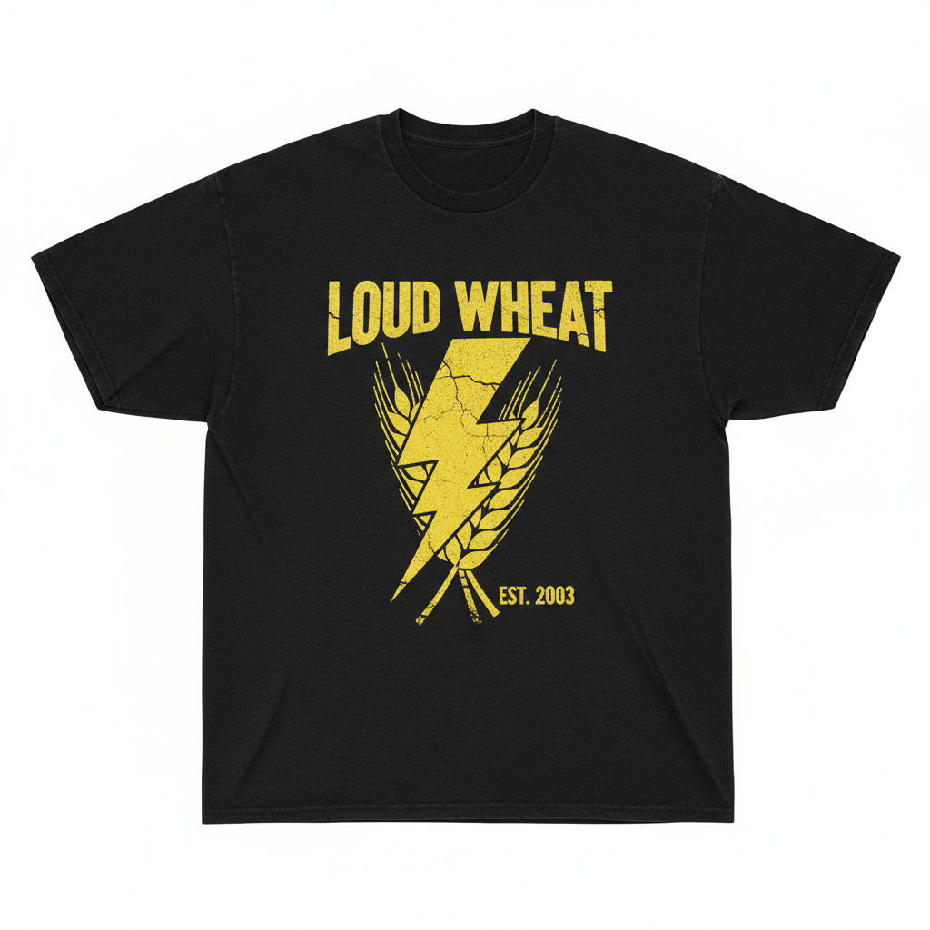 Loud Wheat oversized black band tee with yellow wheat stalk graphic