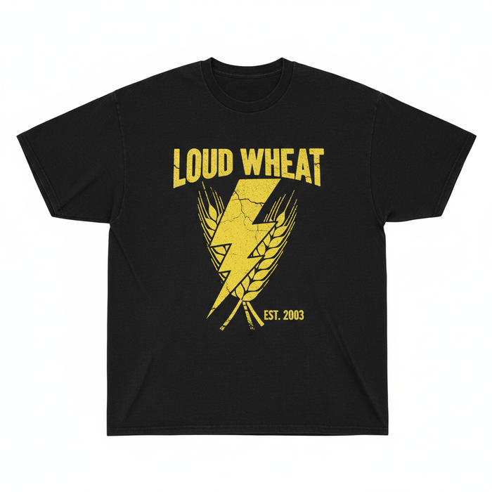 Loud Wheat oversized black band tee with yellow wheat stalk graphic