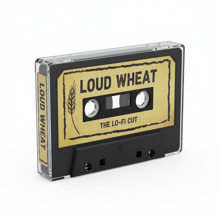 Loud Wheat lo-fi cassette tape in clear case with yellow hand-drawn label